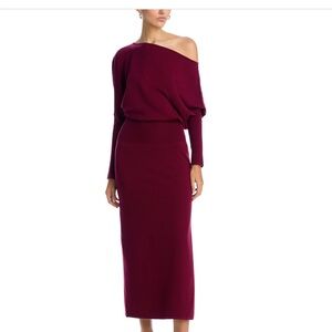 Chic Off-Shoulder Midi Dress in Deep Burgundy
